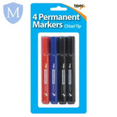 Chisel Tip 4mm Perm Markers Blister Pack 4